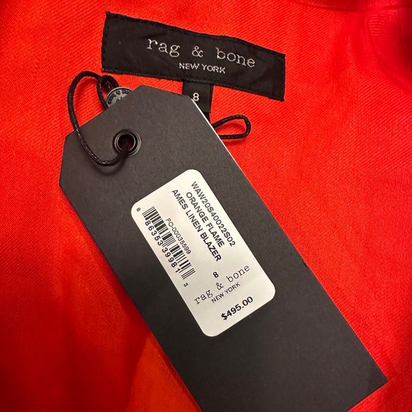 RAG & BONE Beautiful Orange Flame Linen Ames Blazer Sz 8 NWT $495!! - Picture 3 of 4